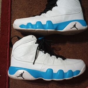 Jordan White and Blue Athletic Shoes High-Top Design